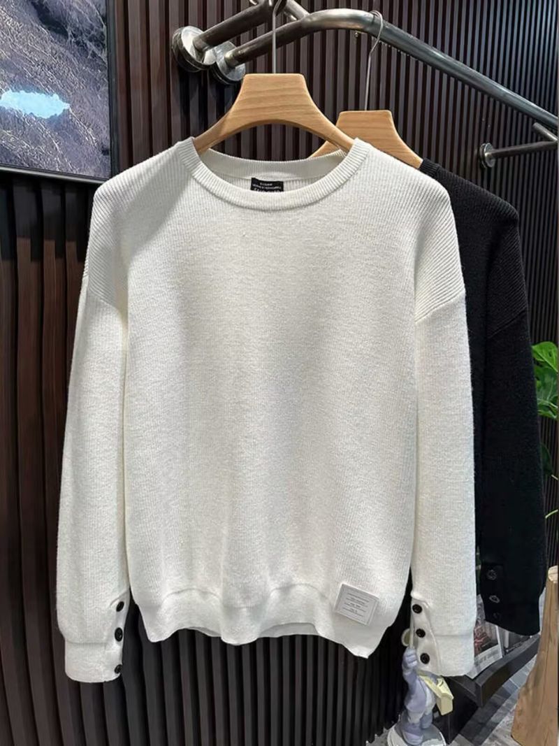 Herrenbekleidung Herbst und Winter Neue Knöpfe Langarmpullover Herren Einfarbiges Innenhemd Warmer Trend_voghion.com