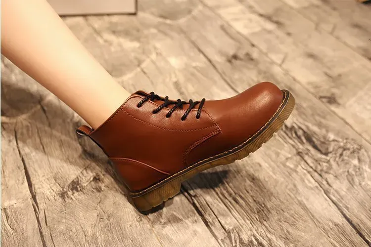 Spring New Ddmywed British Lace Up Martin Women S Short Tube College Style Anti Slip Bulltendon Bottom Motorcycle Boots_voghion.com