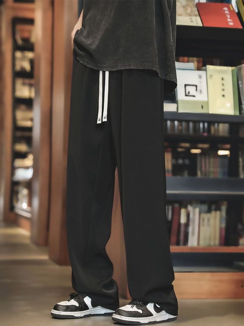 2024 New Khaki Ice Silk Spring And Autumn Suit Loose Straight Leg Casual Pants, Men's Style_voghion.com