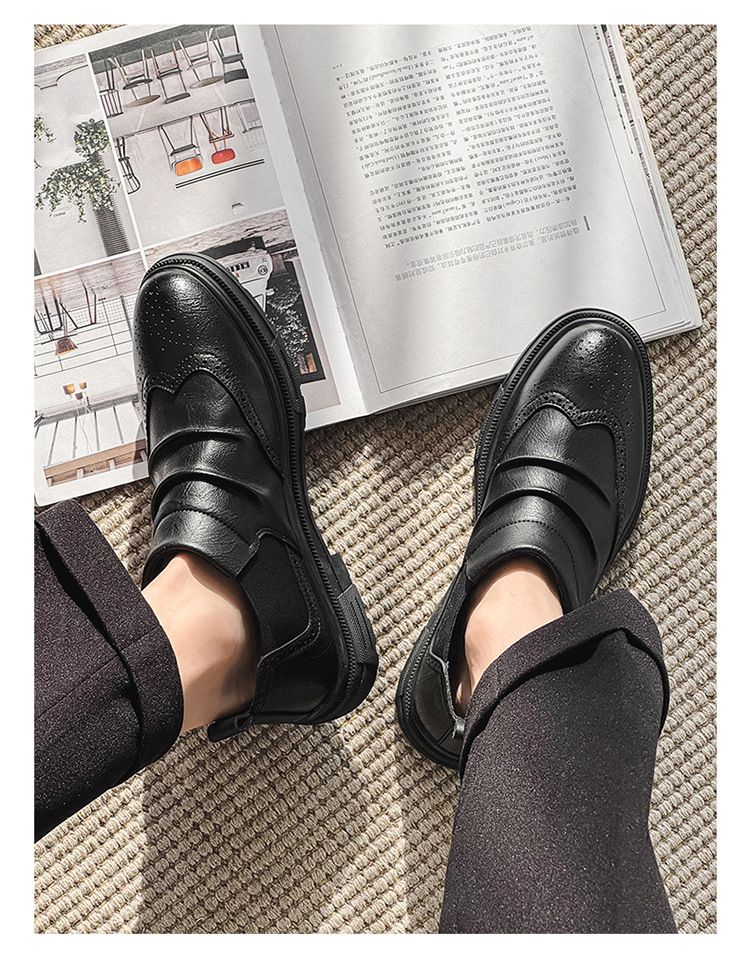 Voyage Autumn Winter New Brogue Shoes British Style Thick-soled Short Men's Casual Low-top Leather Boots Factory Direct Sales_voghion.com