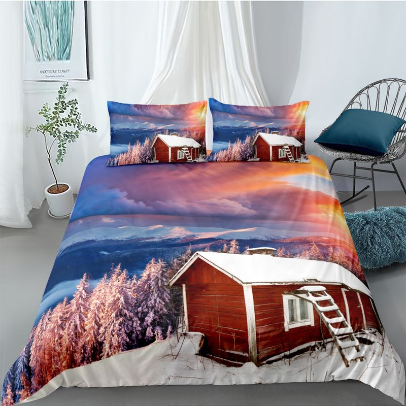 Set trapunta per biancheria da letto in tessuto premium in tre pezzi 3D innevato per decorazione domestica. Ordine minimo_voghion.com