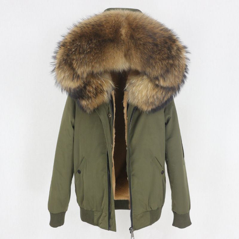 Abbigliamento donna nuovo parka con fodera in pelliccia artificiale ispessita, giacca con collo in pelliccia di volpe vera staccabile, cappotto di pelliccia_voghion.com