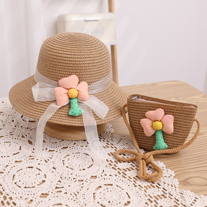 Set di borse di paglia estive per bambine con protezione solare per bambini, dolce e carina bambina, cappello parasole a tesa larga, cappello alla moda_voghion.com