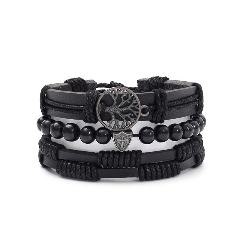 Bracciale unisex in pelle nera con teschio fatto a mano fai da te da uomo_voghion.com