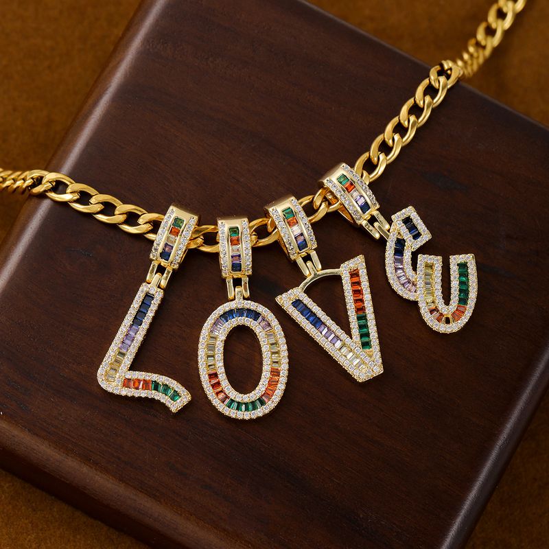 Hip Hop Copper Gold Plated Micro Inlaid Zircon 26 Alphabet Letter Necklace Pendant Clavicle Chain Jewelry For Women_voghion.com