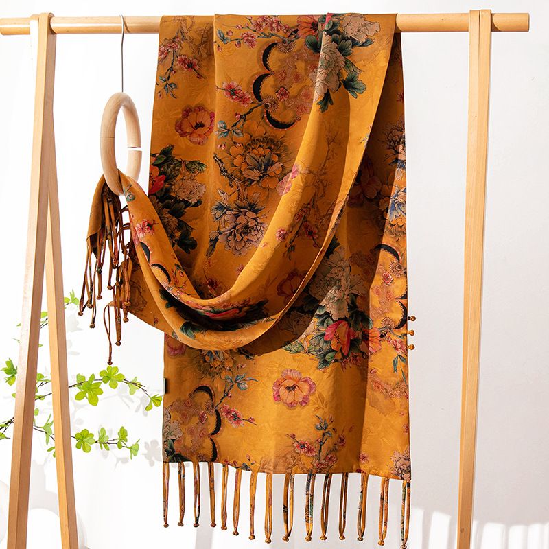 Geschenk zum Lehrertag: Premium 100 % Maulbeerseide 2024 Herbstduftende Wolkenbaumwollscheibenschnalle, Shawn-Schal, Schal_voghion.com