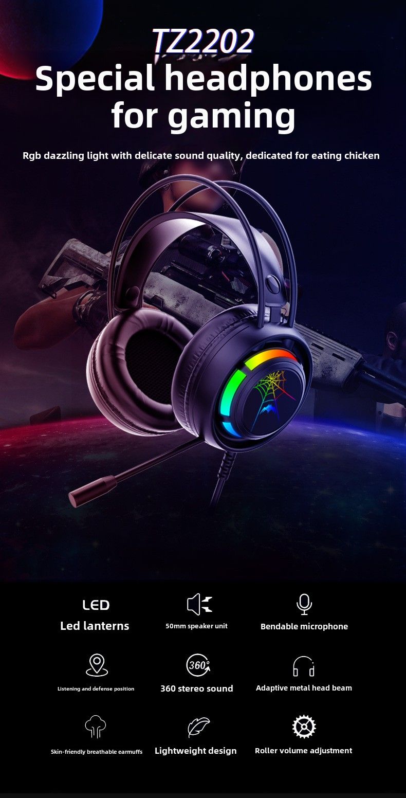 Cuffie da gioco e-sport Flying Ear: 7.1 canali; abbagliamento RGB; microfono con riduzione del rumore; porta USB_voghion.com