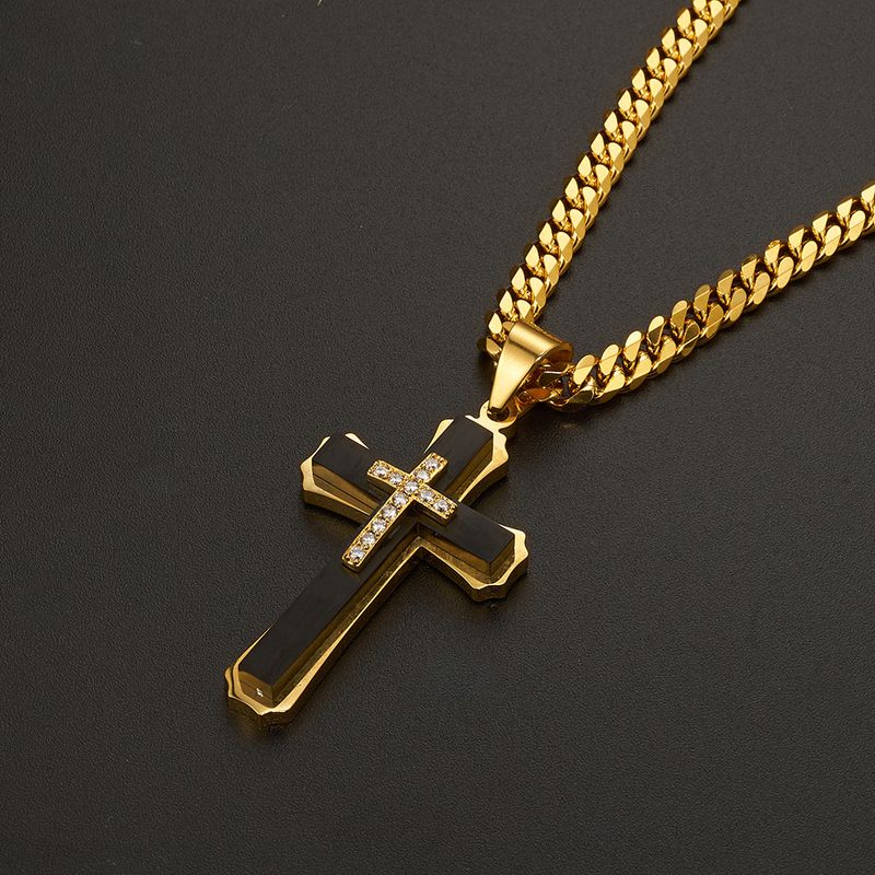 Hanger ketting roestvrij staal heren multi layer kruis met diamant zirkoon hanger populaire sieraden_voghion.com
