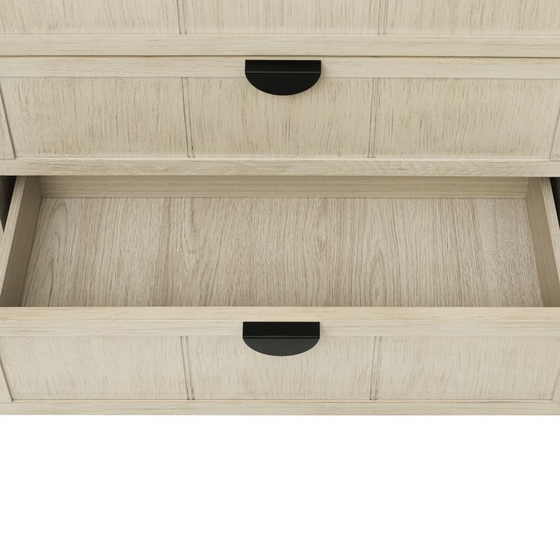 Meuble de rangement 3 tiroirs 80 x 40 x 80 cm, buffet aspect bois naturel avec sculptures linéaires, pour salon, chambre, bureau et étude._voghion.com