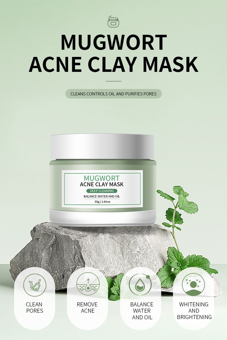 Maschera di fango al tè verde da 55 g, pulizia profonda del viso, rimozione dell'acne, macchie scure, controllo dell'olio, idratante per pelle grassa, cura periodica femminile_voghion.com