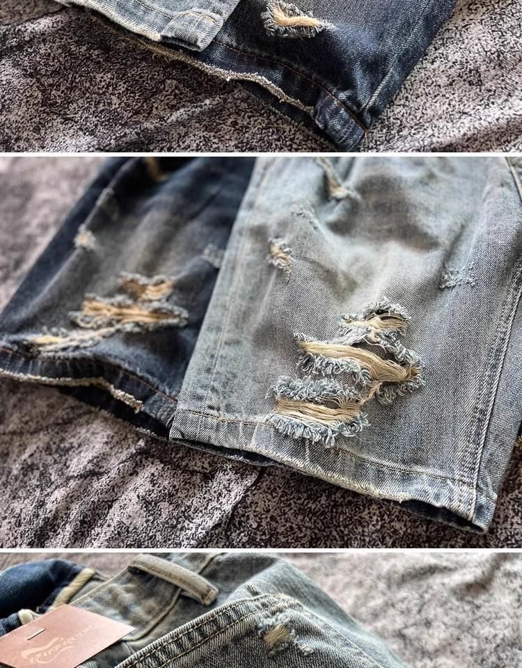 Small and niche hole torn beggar pants, summer denim capris, straight fit, youth trend shorts_voghion.com