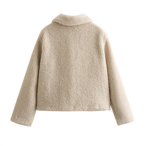 Damen-Kurzjacke aus einfarbigem Revers-Fleece aus Lammwolle_voghion.com