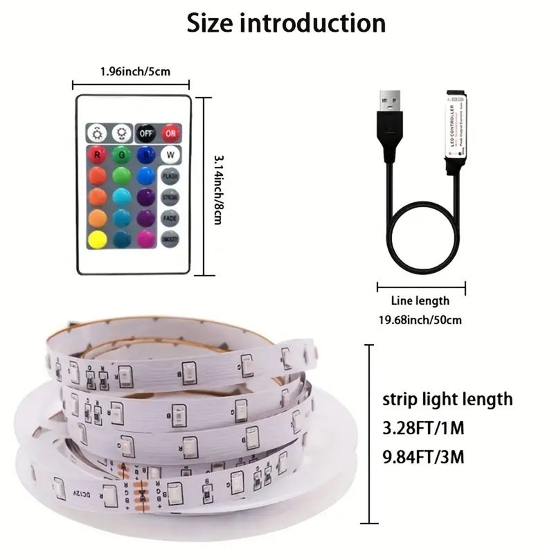 5VLED Şerit Işık 1-5M RGB USB 24 Tuşlu Kızılötesi Uzaktan Kumanda Renk Değişimi Parlaklık SMD Tatil Dekorasyonu İçin Uygundur(_voghion.com