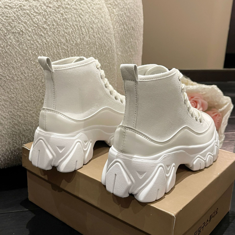 Schuhe Für Frauen Frühling Und Herbst Neue Stil Martin Stiefel High Top Dicken Sohlen Leinwand Mit Erhöhung Kurz_voghion.com