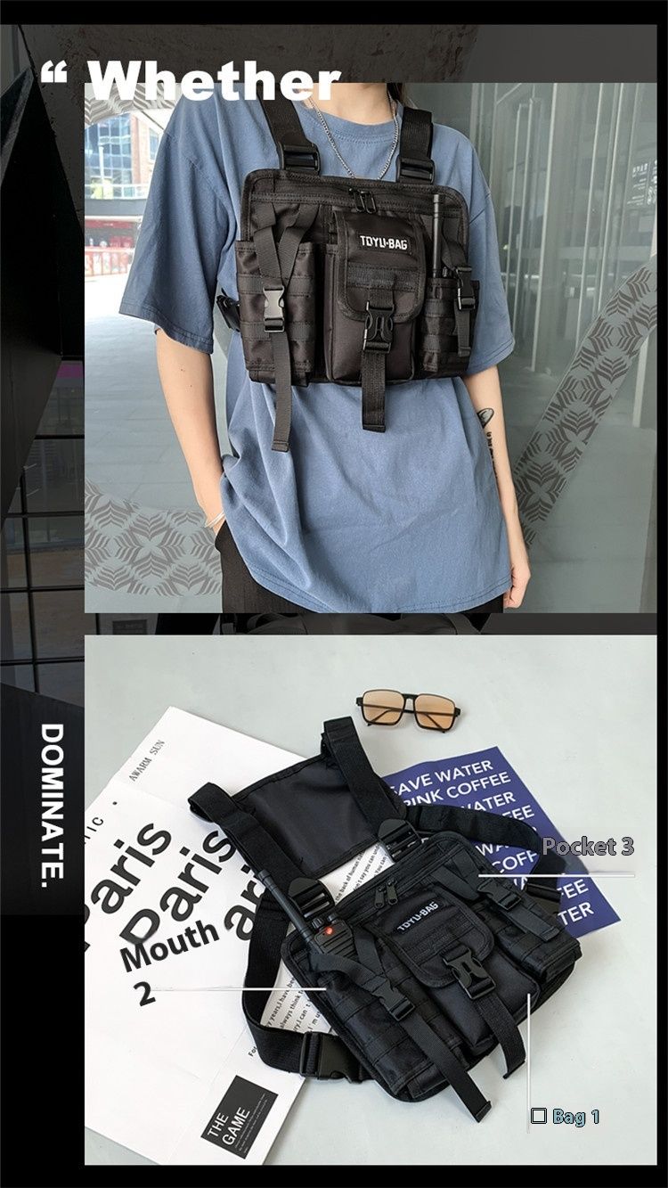 Tactical Chest Bag Trendy Splitter Ny Ins Men's og Women's Hong Kong Style Ryggsekk Bryst Bag Outdoor Workwear Vest Style Tactical Backpack_voghion.com