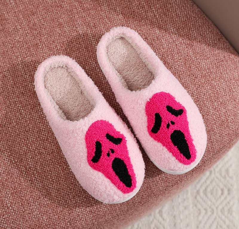 Novità di Halloween per uomo e donna, pantofole invernali in cotone con teschio e faccina sorridente, scarpe taglie forti_voghion.com