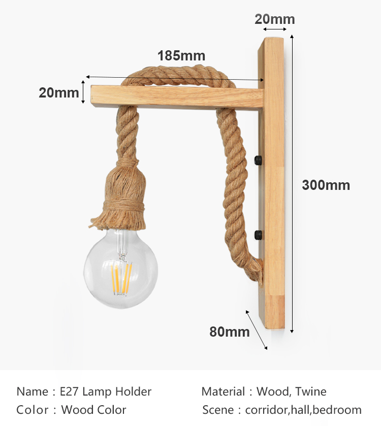 Lâmpadas de arandela de parede de madeira de corda de cânhamo Retor 110 V 220 V Moderna parede de cabeceira luminárias de banheiro interno quarto para iluminação de decoração de casa_voghion.com
