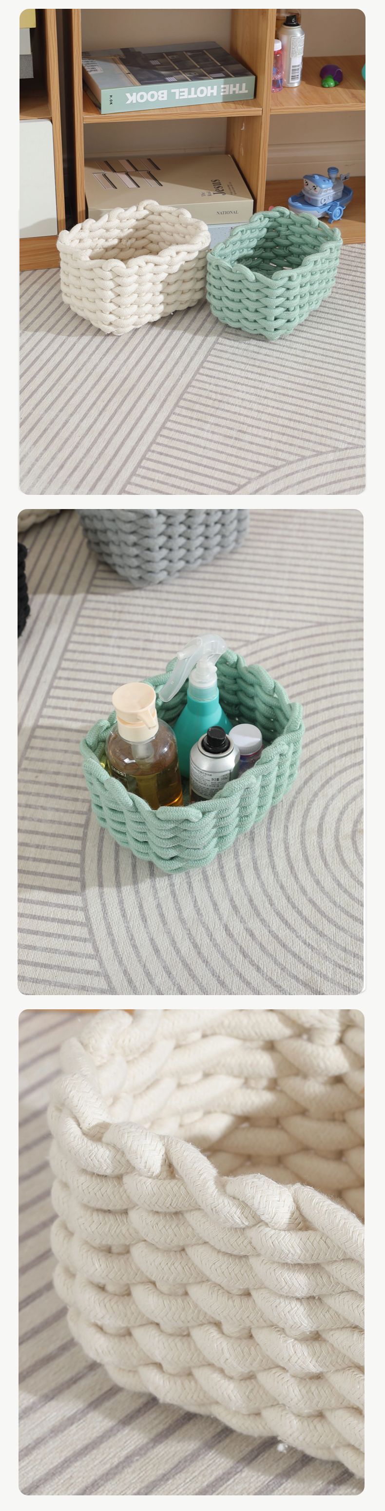 Small Cotton Rope Storage Basket - Minimalist Organizer For Cosmetics, Keys & Desk Essentials_voghion.com