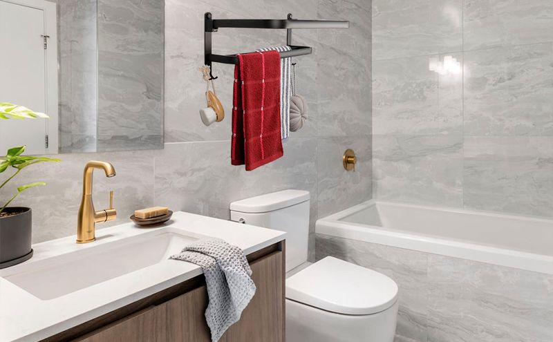 TocTen Rack Foldable Holder With Double Bars, Wall Mounted SUS304 Stainless Steel Bathroom Tower Shelf, Space-Saving_voghion.com