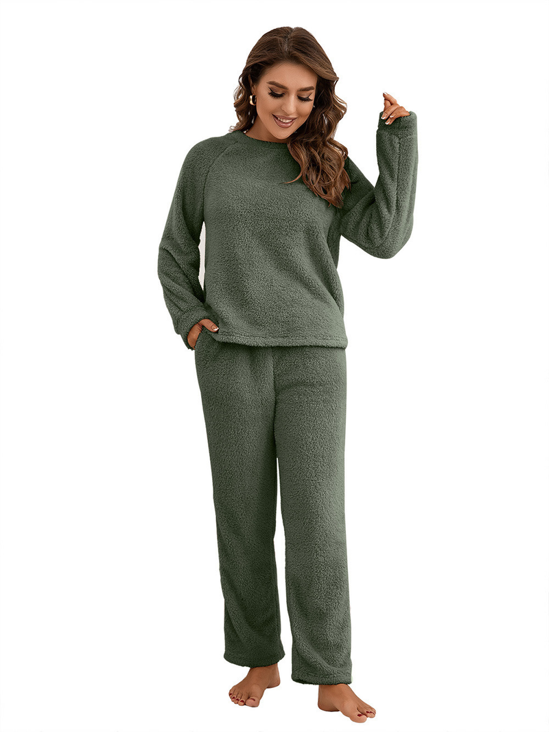 Women's solid color plus size thick winter clothing warm hooded pajamas outside the home wear_voghion.com