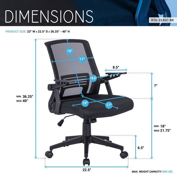Techni Mobili Ergonomic Office Mesh Chair, Black_voghion.com