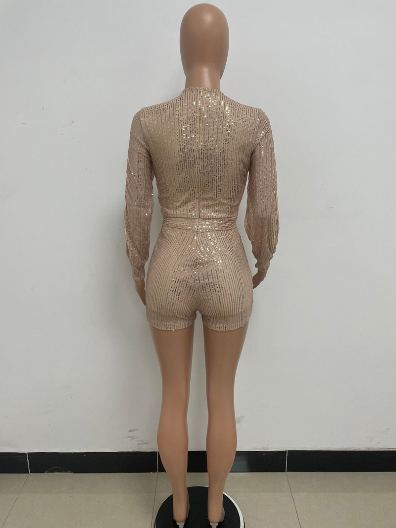 Damkläder jumpsuit mode smal långärmad slits paljettjumpsuit_voghion.com