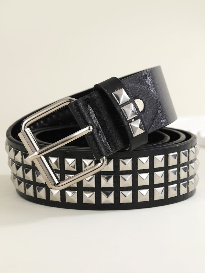 New European and American Square Bead Rivet Belt, Metal Pyramid Belt, Cross border Belt for Men and Women, Punk Hardware Jeans Belt_voghion.com