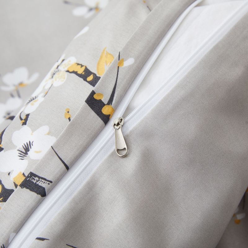 Weiche Faser Grau Plum Blossom Floral Quilt Cover Home Textile Bettwäsche Dreiteiliges Set_voghion.com
