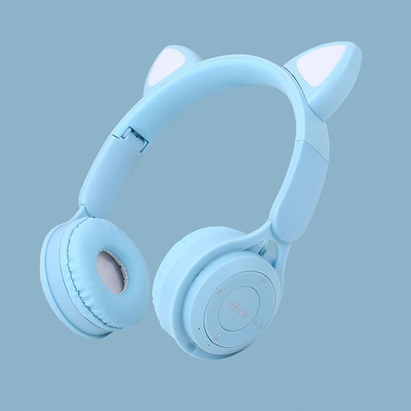 MZ08 Headphone Bluetooth 5.0 Reduction Heavy Bass Foldable Storage Cute Cat with Gradient Light Wireless Headset Office_voghion.com