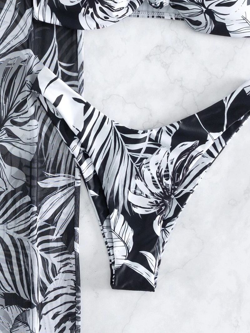 Badpakset met bloemenprint en open rug voor dames - 3-delige bikinitop en zwembroek met hoge taille - snel drogende polyester badkleding voor strand- en zwembadvakanties_voghion.com