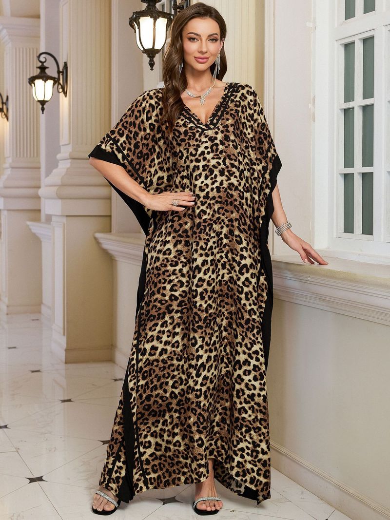 Kadın Baskılı Rayon Plaj Elbisesi - UPF Korumalı Uçuşan Boho Kimono Bornoz (Tek Beden, Hafif ve Nefes Alabilir)_voghion.com