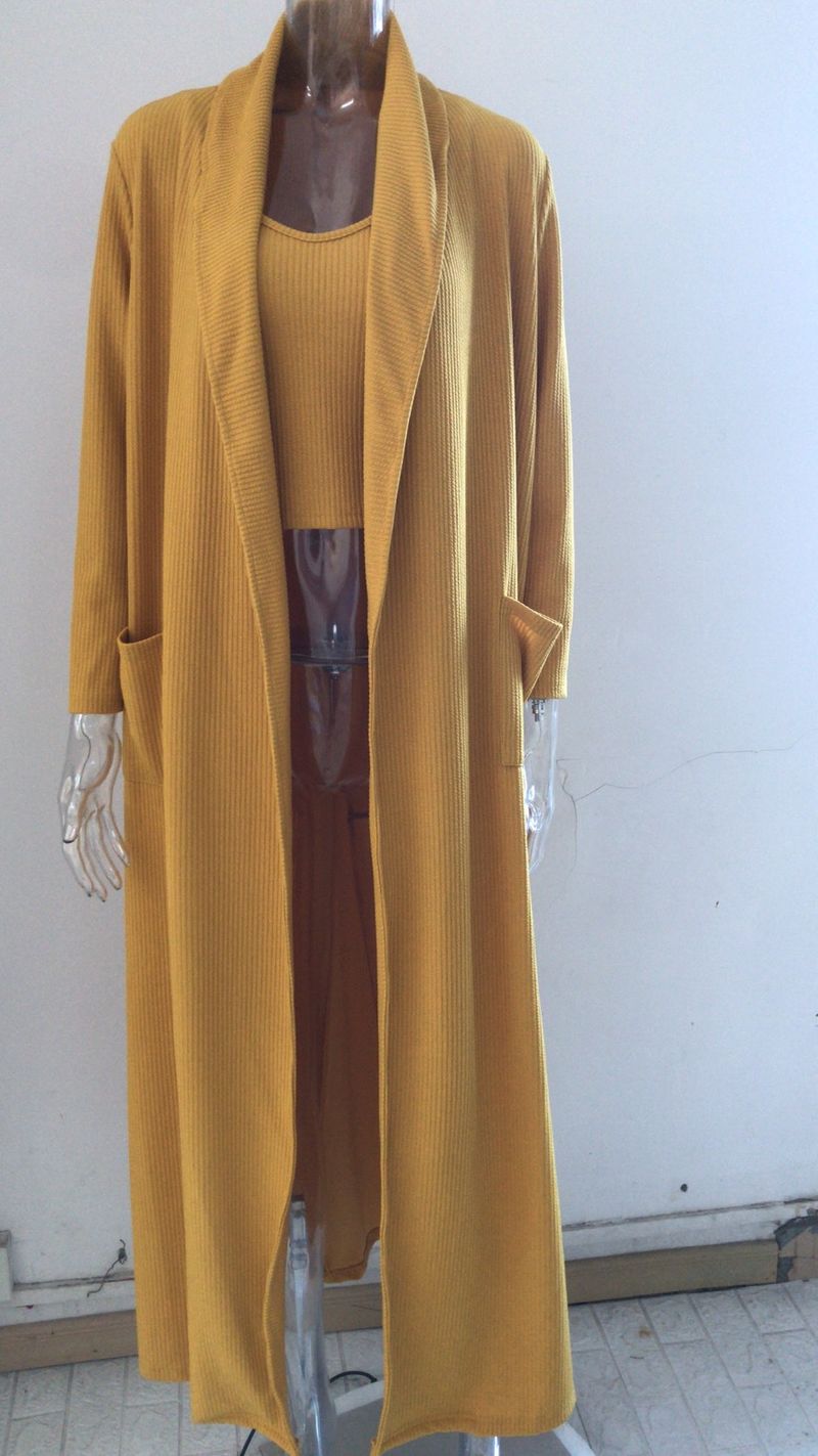 Damenbekleidung Herbst- und Winter-Strickjacke, Windjacke, gestrickt, lockerer Pullover, zweiteiliger, einfarbiger Westenanzug_voghion.com