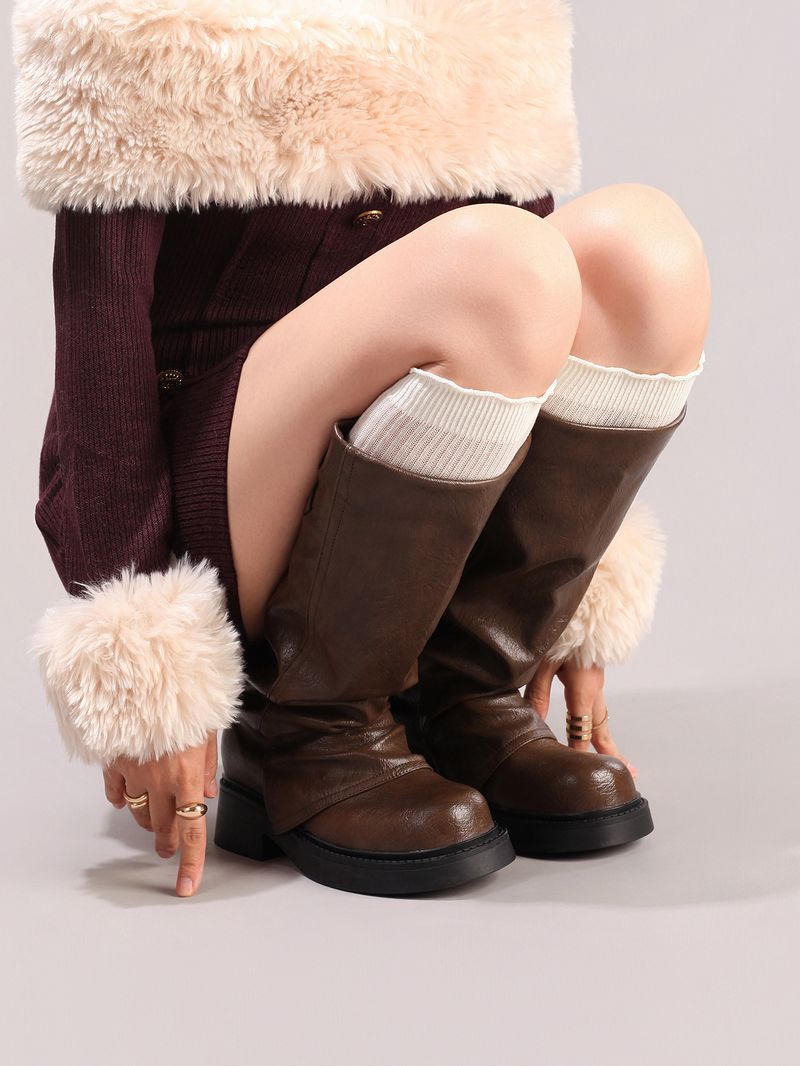 WEIBENA Damen Chelsea-Stiefel mit dicker Sohle und elastischer Wadenmitte, zum Hineinschlüpfen, runde Zehenpartie, Knöchelstiefel mit Faltendesign für die Freizeit im Herbst und Winter_voghion.com