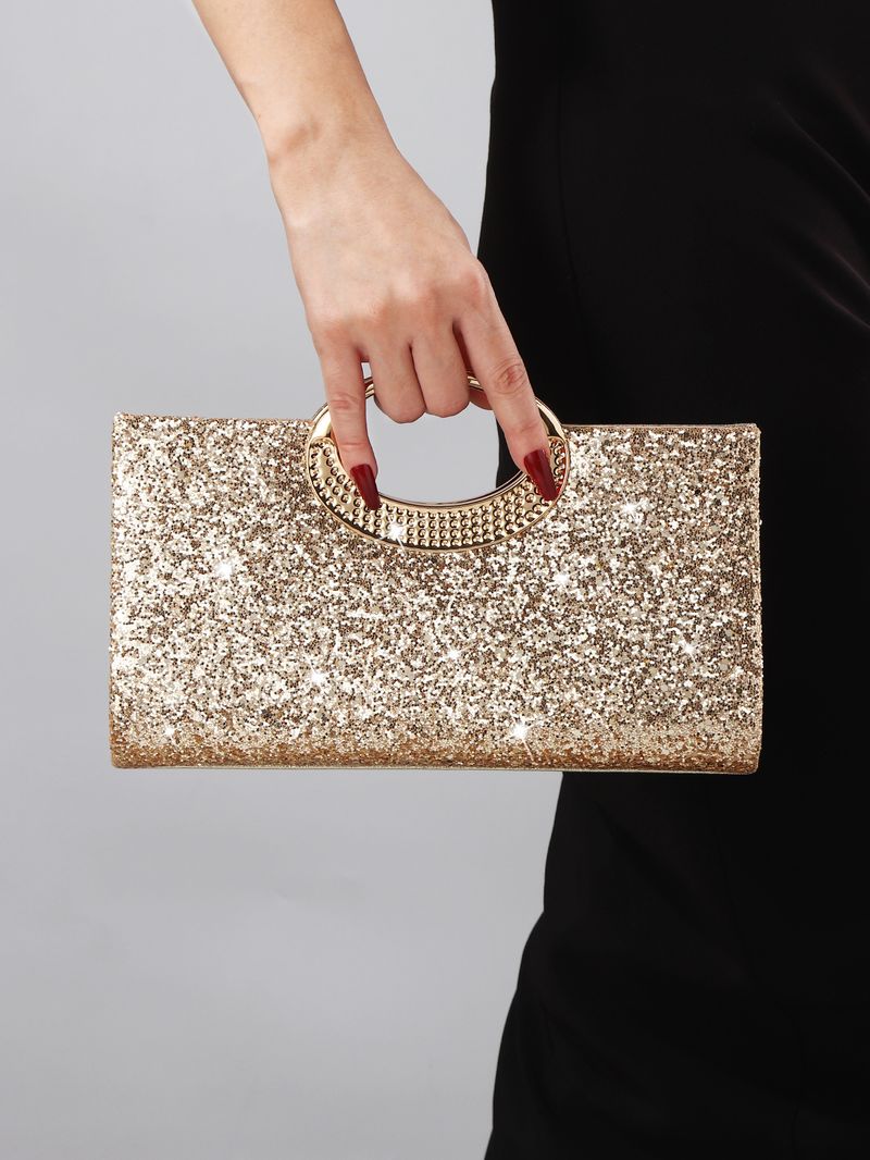 KOSÉ Nieuwe avondtas, retro handtas met grote ring, luxe textuur en glinstering, modieuze en trendy clutch_voghion.com
