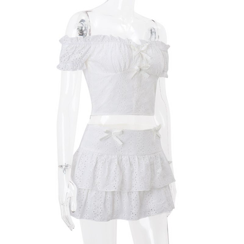 Vêtements pour femmes, hauts à manches bouffantes, jupe à volants, ensemble deux pièces_voghion.com
