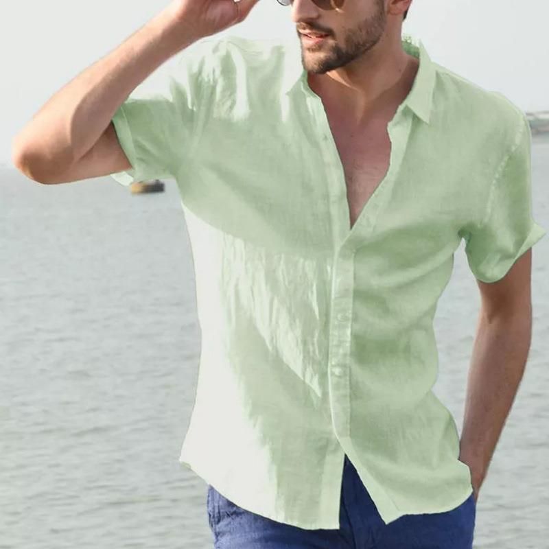 Unbeatable Quality 2024 Summer Short Sleeved Casual Cardigan Men's Solid Color Shirt_voghion.com
