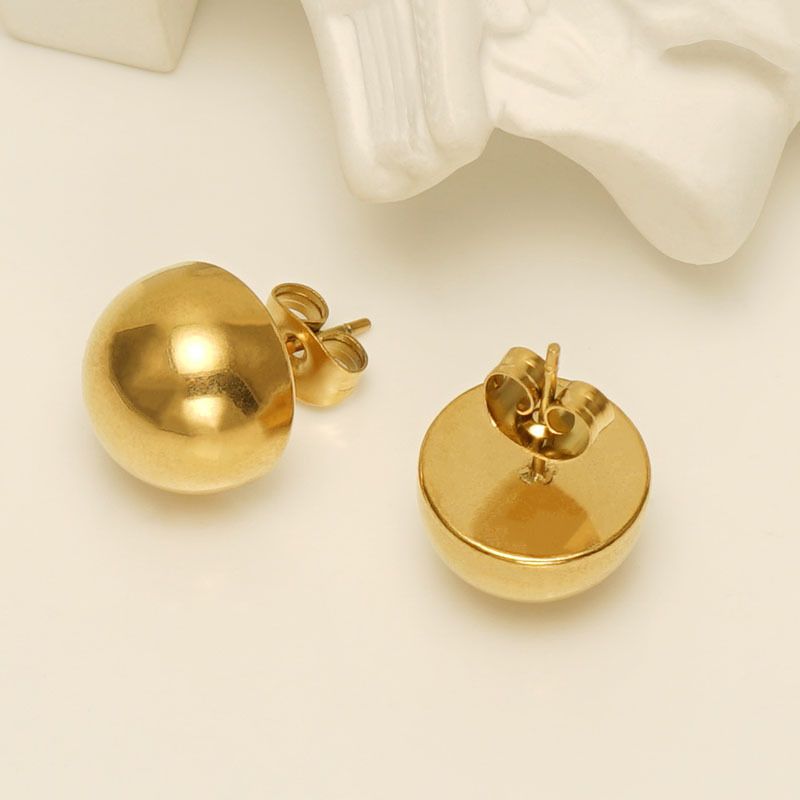Trendy Stainless Steel Design Hemisphere Smooth Earrings For Women, Niche Personality Ear Jewelry_voghion.com