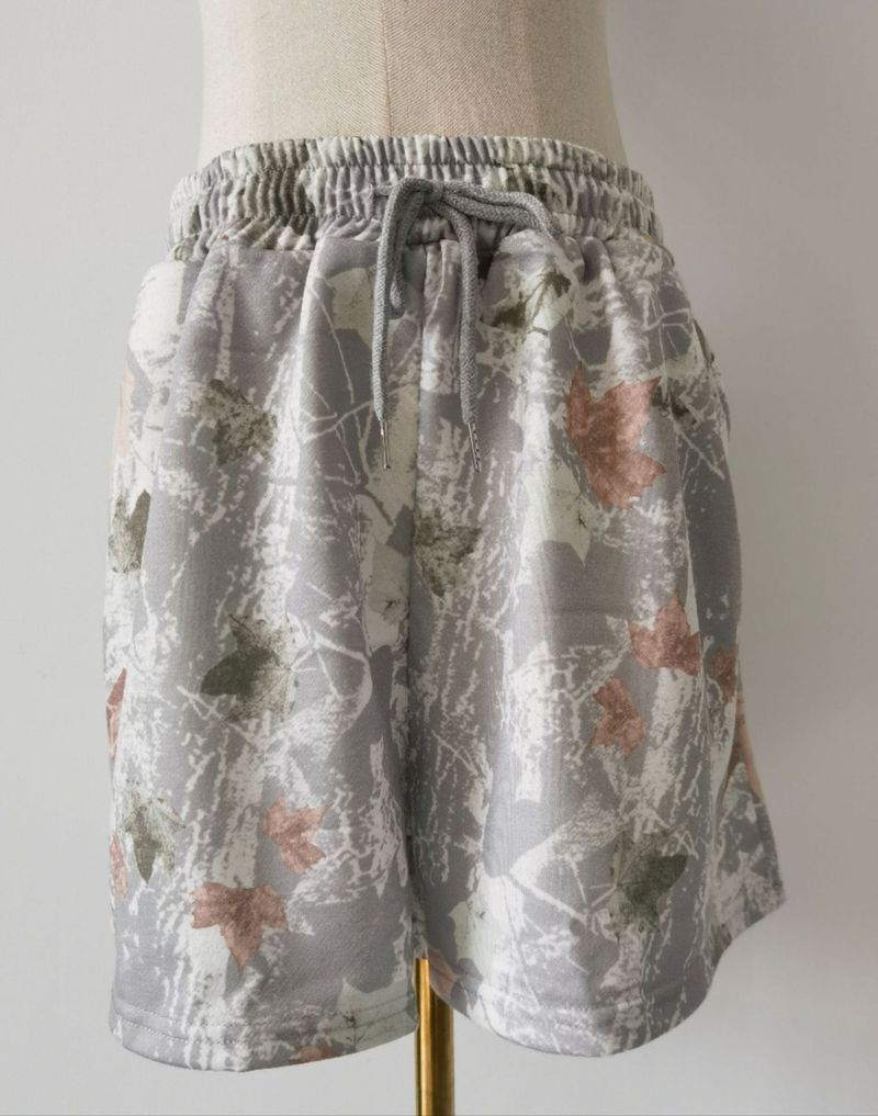 Women's 3D Printed Drawstring Shorts - Cotton Blend Casual Breathable Lounge Pants With Leaf/Branch Patterns_voghion.com