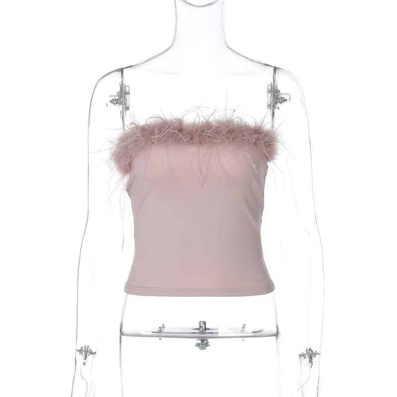 Ropa de mujer Primavera/Verano 2025 Nueva moda Conjunto sexy con flecos en el pecho, escote sencillo y ajustado._voghion.com