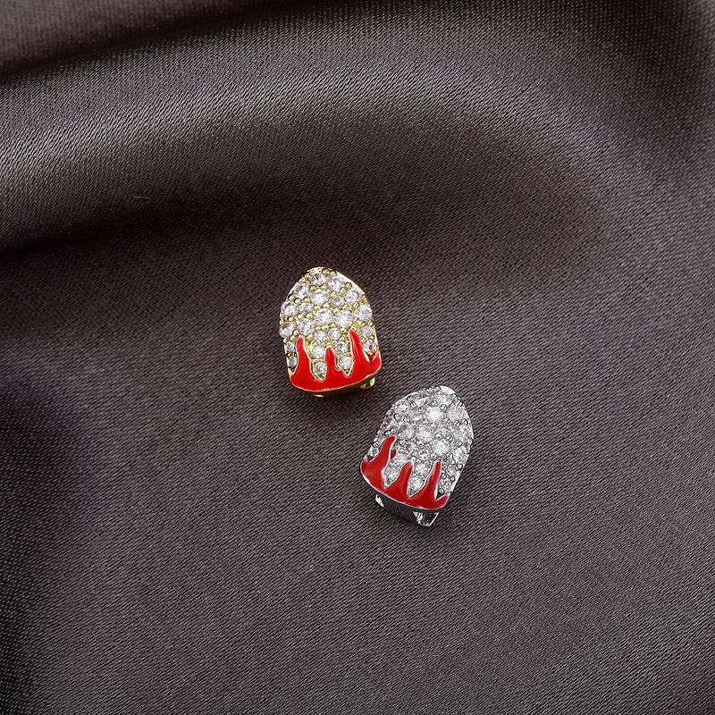 Gioielli unisex alla moda, motivo a fiamma singola e doppia, denti in oro zirconio, decorazione per denti abbinata, apparecchio per denti HIPHOP_voghion.com