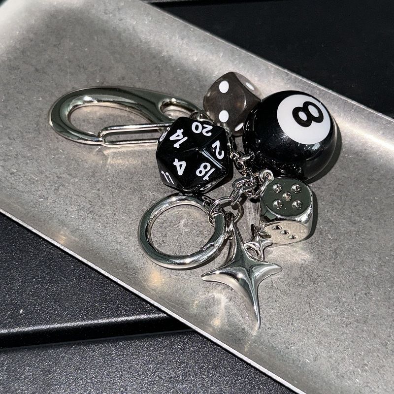 Men And Women's Jewelry Ironworks Original Dice Black 8 Beaded Bag Charm Handmade Trendy Design Keychain Accessory For Outfit Styling_voghion.com