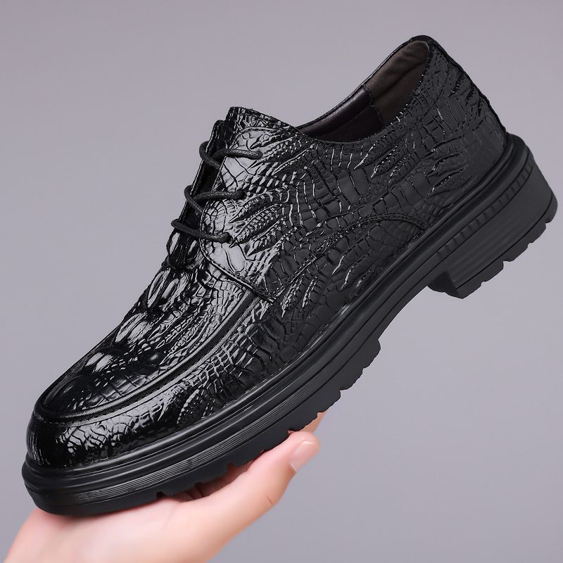 Zapatos de cuero genuino de vaca para hombre, calzado formal de negocios con estampado de cocodrilo, transpirables y de suela gruesa, primavera y otoño de 2025._voghion.com