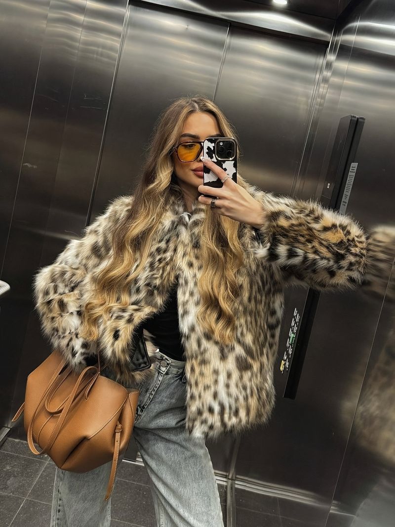 INDEFEIR Cappotto con stampa leopardata a maniche lunghe in pelliccia da donna, nuovo arrivo autunno-inverno_voghion.com
