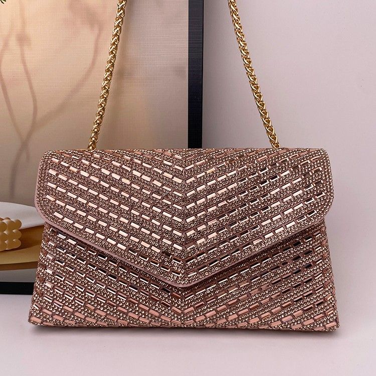 Borsa a mano con diamanti in vetro, piccola borsa quadrata da sera con patta, borsa da principessa KTV_voghion.com