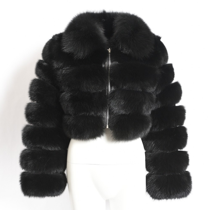 Casual White Black Fluffy Fall Winter Fox Fur Coat Women Short Jacket Long Sleeve Cropped Puffer Fur Jacket For Women Outwear_voghion.com