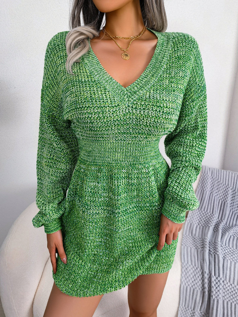 2023 Autumn Winter Colorful Lantern Sleeve Waist-Cinching Sweater Dress Women's Fashion_voghion.com
