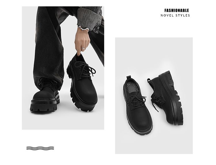 Thick Bottom Increased 7cm Derby Matte High-Grade Men's Casual Black Big Head British Style Small Leather Shoes_voghion.com