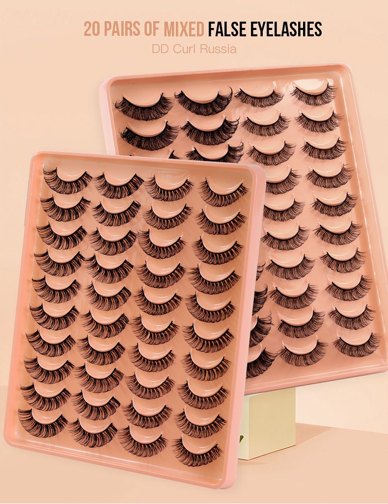 Falsche Wimpern Neue Chemiefaser-Falsche Wimpern Einteilig 20 Paare Gemischte Russian Curl D-Kurve Natürlich Dicke Simulationswimpern_voghion.com