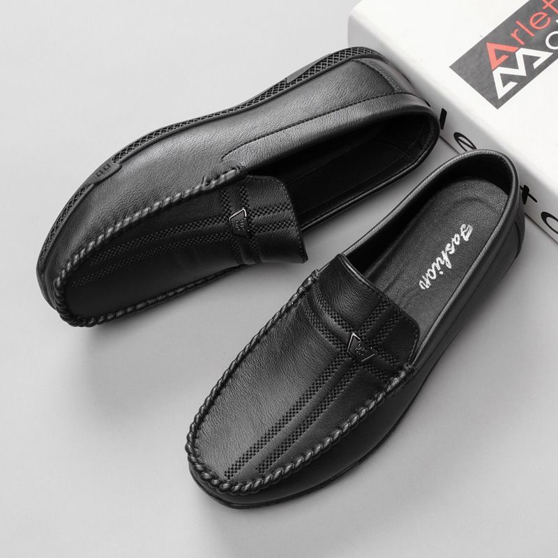 Doudou Herren Casual Leder Live-Streaming High-End Le Fu Weiche Sohle Atmungsaktive One-Step-Schuhe_voghion.com