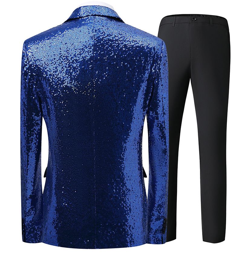 Elegant Stage Performance Suit With Glitter Lapel - Slim Fit Tuxedo For Wedding, Nightclub, Host & Groom_voghion.com